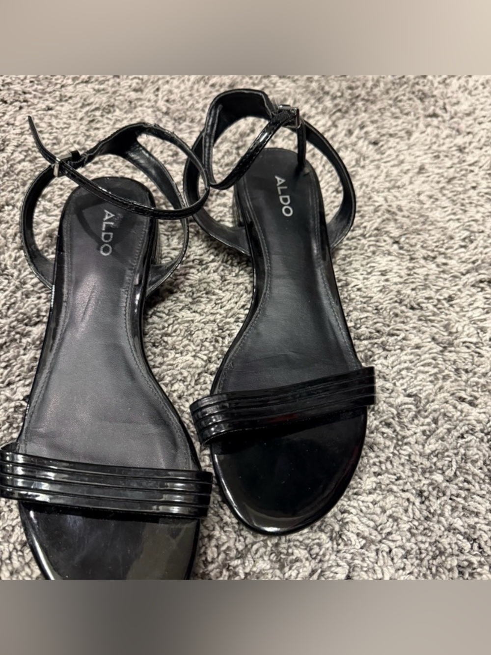 Aldo Black Patent Minimalist Ankle-Strap Sandals size 7.5 M